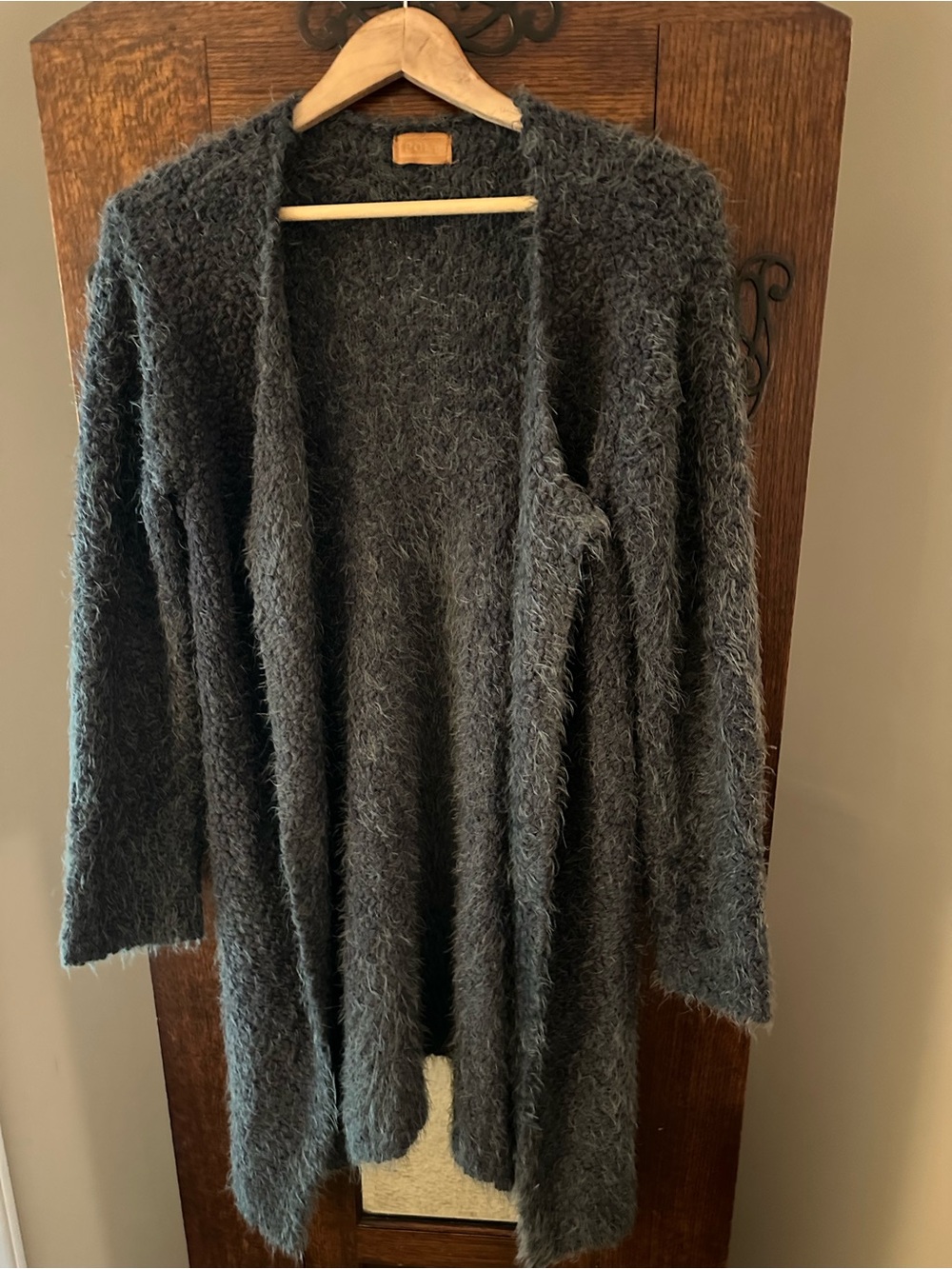 POL Eyelash Fuzzy Open-Front Cardigan Sweater - Charcoal Size Medium